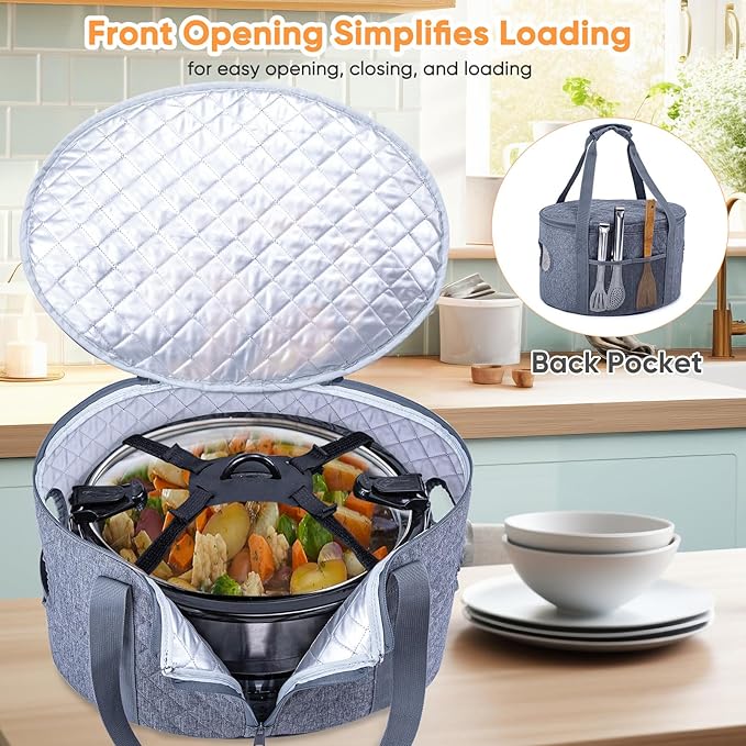 BAGSPRITE Slow Cooker Carrying Case Compatible with 6-8 Quart Crockpot Carrier for Hot Food and Hamlton Beach Slow Cooker Tote with Lid Fastener for Crock-pot Dust Cover Applicances