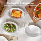 ONEMORE Oval Au Gratin Baking Dish, 20 oz Small Casserole Dishes with Handles 6x8" Ceramic Baking Pan for 1-2 People, Oven Safe for Lasagna, Pies, Individual Servings & Side Dishes, Set of 4, White