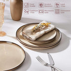 Herogo Ceramic 10.43 Inch Dinner Plates Set of 6, Stoneware Dinnerware Plate Set, Double Reactive Glaze Large Dinnerware Plates for Kitchen, Microwave, Oven & Dishwasher Safe, Cream Khaki