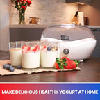 Total Chef Yogurt Maker, 1L (1.1 qt) with 7 Glass Jars and Lids, One Touch Operation, White, Perfect for Natural, Organic, Sweetened or Sugar-Free, Flavored, Plain, or Lactose-Free Homemade Yogurt