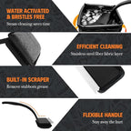 MEKER Grill Brush Bristle Free with Collapsible Bucket, 7 Pcs Grill Cleaner Brush with Durable Foldable Water Tank for Grill Cleaning, Portable Outdoor Grill Bucket, Dunk Tank, Black
