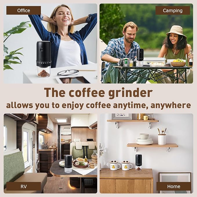 Portable Electric Burr Coffee Grinder with 40 Adjustable Settings, Conical burr coffee grinder, Coffee Bean Grinding Machine with Conical Burr Coffee Grinder 1800mAh Rechargeable for Travel, Home