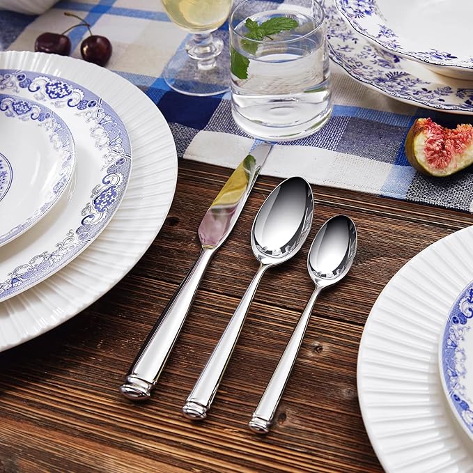 KEAWELL Premium Regal 20-Piece Silverware Set – 18/10 Stainless Steel Flatware with Tapered Column Handles, Dishwasher Safe and Perfect for Gifting or Formal Dining (20, Silver)