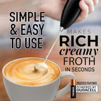 Zulay Kitchen Milk Frother Handheld Electric Whisk with AA Duracell Batteries – Durable Drink Mixer for Coffee, Lattes, Cappuccinos & More - Metallic Black