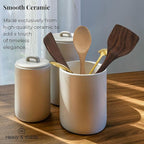 Ceramic Large Kitchen Utensil Holder for Countertop, 7"x5.9", Stable & Sturdy, Cooking Utensils Holder, Smooth & Matte Cream Color,Silicone Pads, Utensil Organizer for Kitchen Counter Decor