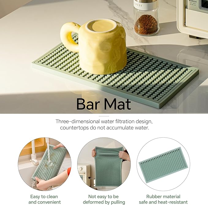 2PCS11.8 * 5.9in Green Bar Mat, Prevent Cups and Glasses from Sliding and Protect The Surface of The Table from Being Easily Damaged, Suitable for Bars, Home Bars and Coffee Bars