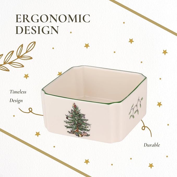 Spode Christmas Tree Sugar Packet Holder - 3.9" Sugar Packet Bowl for Tea, Sweetener, Coffee Bar - Fine Earthenware Holiday Sugar Packet Organizer - Festive Christmas Serveware for Dining Table