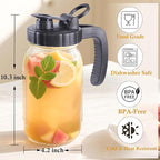 64 Oz Glass Mason Jar Pitcher With Lid 2 Quart Wide Mouth Cold Hot Water Pitcher Half Gallon Sun Tea Coffee Jug For Fridge Lemonade, Milk,Juice, Cold Brew Coffee Iced Tea Container Leakproof 2 Set
