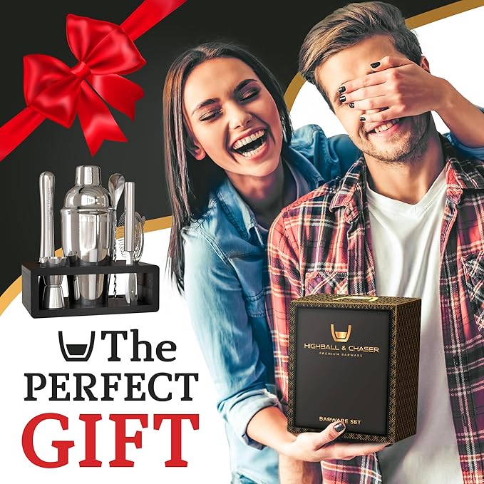 Highball & Chaser Cocktail Shaker Set: Bartender Kit for Home Bar Mixology Cocktail Bar Set Plus E-Book with 30 Recipes (Silver)