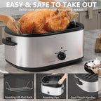 SUNVIVIPRO Roaster Oven 28 Quart, Electric Turkey Roaster with Self-Basting Lid, Removable Pan & Rack, Variable Temp Control, Stainless Steel Silver