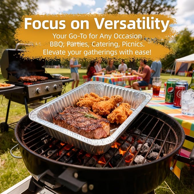 Aluminum Foil Pan, 9×13 Half Size Pans, Disposable Foil Pans for Roasting, Catering,Picnic or Holiday needs (25 Pack)