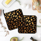 Black Gold Leopard Print Pot Holders Set of 2 Kitchen Heat Resistant Potholders for Microwave Cooking Baking Oven End Dishes and BBQ Gifts for Women