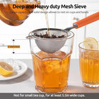 U-Taste Small Fine Mesh Strainer: 18/8 Stainless Steel 3.35in 30 Mesh Kitchen Food Sieve with Sturdy Riveted Silicone Handle, Heavy Duty Deep Handheld Metal Colander for Tea, Juice (Orange)