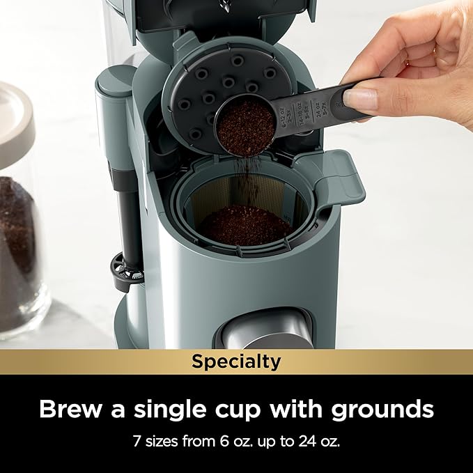 Ninja Pods & Grounds Specialty Single-Serve Coffee Maker, K-Cup Pod Compatible, Built-In Milk Frother, 6-oz. Cup to 24-oz. Travel Mug Sizes, Iced Coffee Maker, 1550 watts, Sage Green, PB051SG