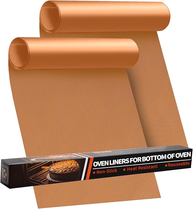 Oven Liners for Bottom of Oven - 2 Pack Large Heavy Duty Oven Mats, 17"x 25" Reusable Matt Liner for Electric, Gas, Toaster Ovens & Grills, BPA & PFOA Free, Kitchen Essentials, Copper