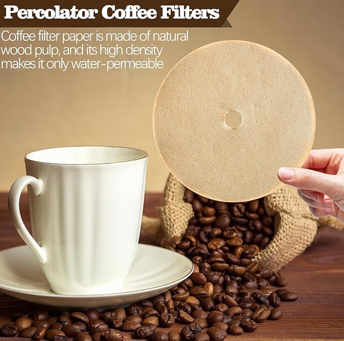 400 Count Percolator Coffee Filters, 3.75 In Unbleached Round Coffee Paper Filter for Percolator Coffee Pot, Disposable Disc Coffee Filter Suitable for Camping, Home, Office