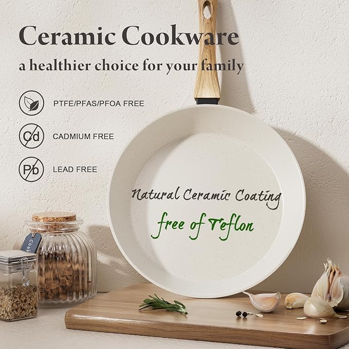 24 Pcs Pots and Pans Set Non Stick Ceramic Cookware Set with 3 Stockpots, White Interior Black Exterior, Healthy Non-Toxic, Large Capacity, Induction Compatible, PFAS/PTFE/PFOA Free