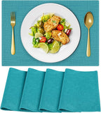 Cloth Placemats, Set of 4 Heat-Resistant Cotton Linen Blend Double Layered Machine Washable Place Mats, Wrinkle Free Thick Fabric Dining Table Mats for Indoors & Outdoors (Teal, 4)