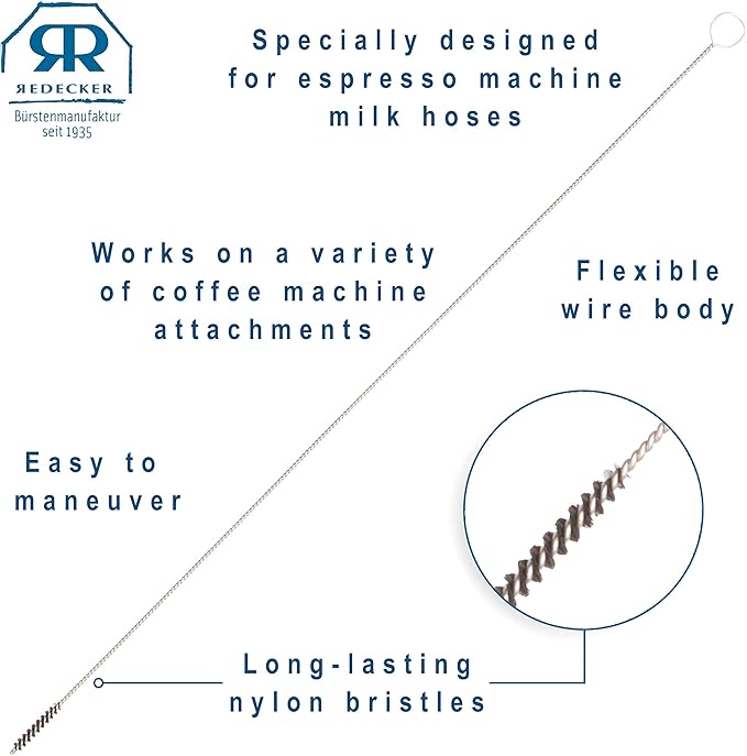 REDECKER Milk Foamer Hose Brush - Ideal for Espresso & Coffee Machine Attachments, Baby Bottle Cleaning, Detailing & More - Durable Nylon Bristles, Flexible Wire Handle, 12-1/2 Inches