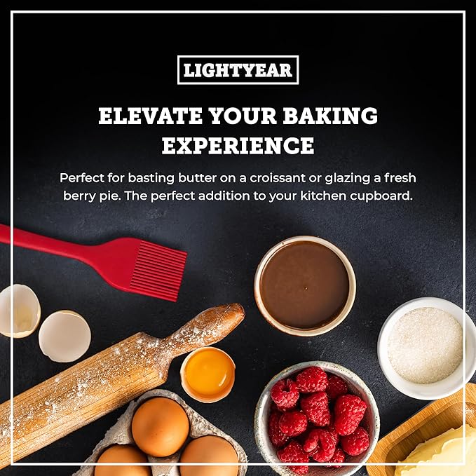 Lightyear Silicone Basting Pastry Brush Set (2 Pcs) ❘ 450°F Heat Resistant Oil Brush for Your Kitchen - Ideal For BBQ’s, Baking & Cooking | 100% Food Grade Silicone - BPA Free & Dishwasher Safe (Red)