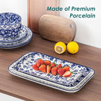 vancasso Serving Platters Set of 3, 16"/14"/12" Inch Rectangular Trays - Serving Platter Extra Large, Ceramic Serving Dish Microwave & Dishwasher Safe (Vintage Blue B)