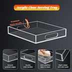 15 * 15 Acrylic Tray for Ottoman, Serving Tray with Handle, Lucite Tray Organizer for Bench, Coffee Table Countertop, Kitchen, Bathroom, Living Room, Powder Room