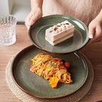 32 Piece Double Bowl Dinnerware Sets with Pasta Bowls, Highly Chip and Crack Resistant Plates and Bowls Sets, Natural Earthyware Ceramic Dishware Sets, Service for 8 Brown Green