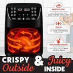 Gourmia Air Fryer Oven Digital Display 7 Quart Large AirFryer Cooker 12 Touch Cooking Presets, XL Air Fryer Basket 1700w Power Multifunction GAF716 Black and Stainless Steel Accents FRY FORCE 360°