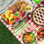Insulated Picnic Basket,Collapsible Cooler Bag,32L Grocery Basket with Lid,2 Sturdy Handles,Storage Basket for Picnic,Food Delivery,Take Outs,Market Shopping,Travel (Green Grid)