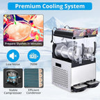 Commercial Slushy Machine, 15L*2 slushy machine for home, 700W Professional cocktail margarita Frozen Drink Maker with Automatic cleaning mode, Stainless Steel Construction, Efficient