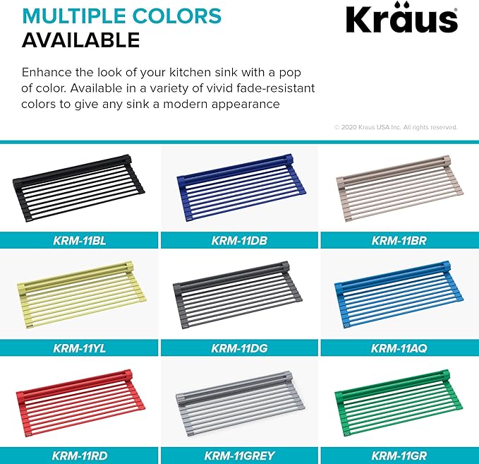 Kraus Multipurpose Workstation Sink Roll-Up Dish Drying Rack, Colander and Trivet in Red, KRM-11RD