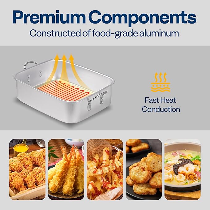 VIVOHOME 18 Qt Aluminum Deep Fry Pan and Basket, Rectangular Fish Fryer for Indoor and Outdoor Use