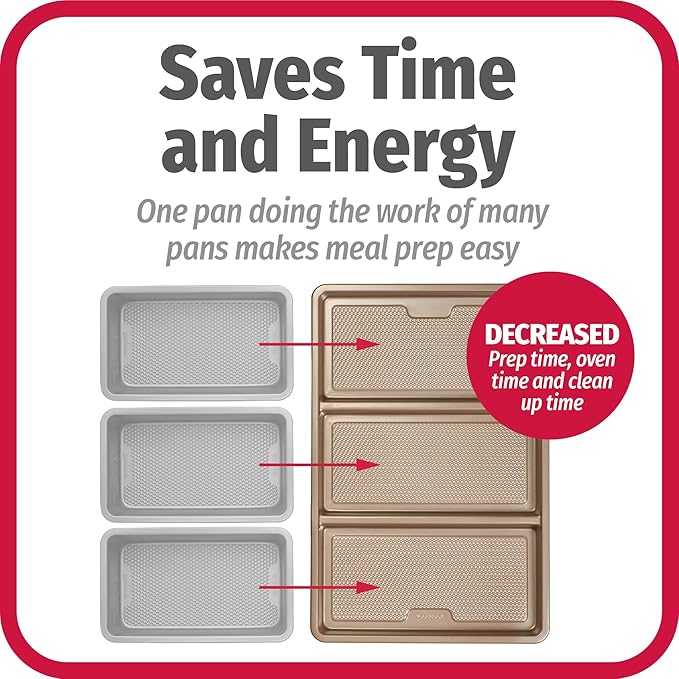 GoodCook 11” x 17” Non-Stick Divided Sheet Pan – 3-in-1 Textured Cooking Pan, Baking Dish, Scratch-Resistant Carbon Steel Oven Pan for Meal Prepping & Sheet Pan Dinners