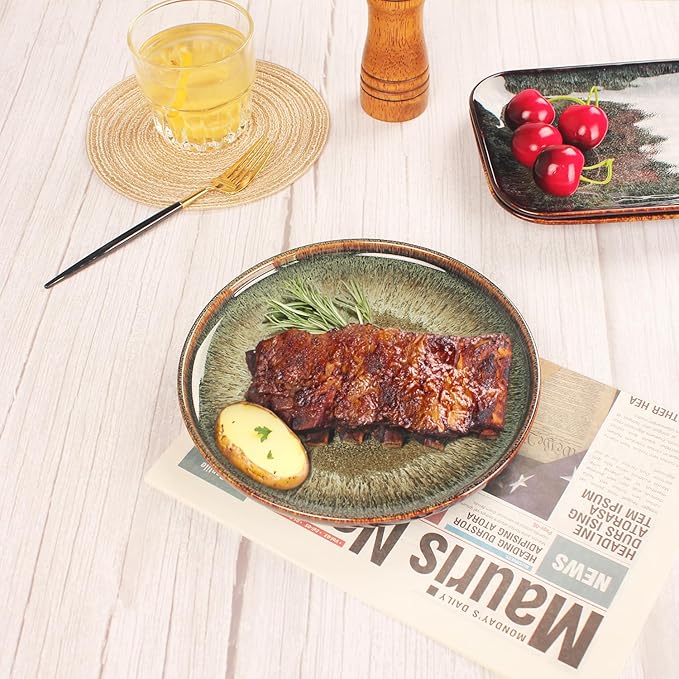 Porcelain Dinner Plates Dessert tray, Set of 4, for Main Dish, Steak, Bread, Risotto, Salad, Pasta, Microwave and Dishwasher Safe, Scratch Resistant durable, 8.1 Inch Black