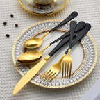 20 Piece Gold and Black 18/0 Flatware Utensil Set for 4, Include Dinner Knife,Dinner Forks,Dinner Spoons,Salad Forks,Teaspoons,Silverware Set for 4, Dishwasher Safe