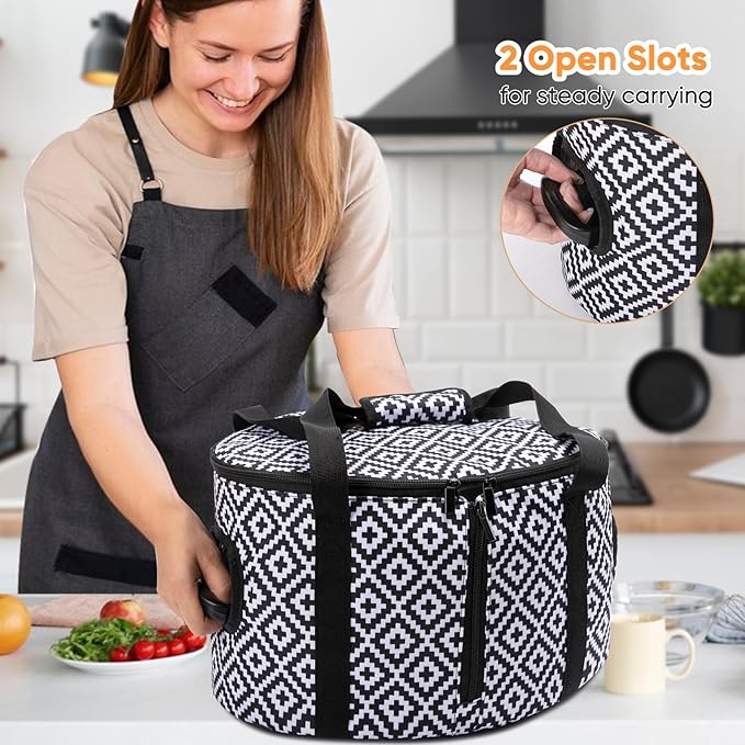 BAGSPRITE Slow Cooker Carrying Case Compatible with 6-8 Quart Crockpot Carrier for Hot Food and Hamlton Beach Slow Cooker Tote with Lid Fastener for Crock-pot Dust Cover Applicances
