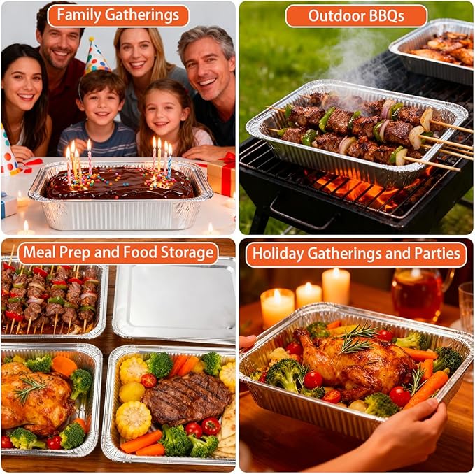 Disposable 9x13 Aluminum Foil Pans with Lids, (10 Pack) Half Size Aluminum Foil Heavy Duty Deep Steam Pans for Roasting Turkey, Cooking, Prepping- Thanksgiving, Christmas, Parties