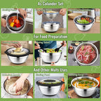 P&P CHEF 4-In-1 Stainless Steel Colander with Bowl Set, Rotatable Strainers for Kitchen, Fruit Cleaner, Washing Fruit & Draining Pasta, Mixing Bowl and Lid with Grater for Salad, Black