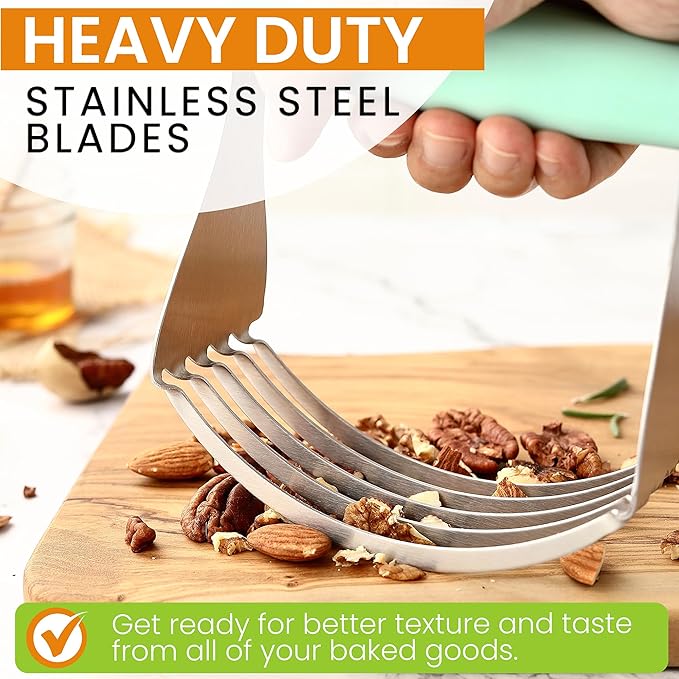 Spring Chef XL Dough Blender For Baking, Heavy Duty Manual Dough Mixer, Stainless Steel Pastry Cutter with Sharp Blades, Pastry Blender for Easy Mixing, Dishwasher Safe - Mint