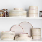 TheTerra Ceramic Dinnerware Sets for 8, 24 Pieces Porcelain Lightweight Speckled Plates and Bowls Sets, Scratch Resistant Dish Set, Oven & Microwave & Dishwasher Safe, Primrose Pink