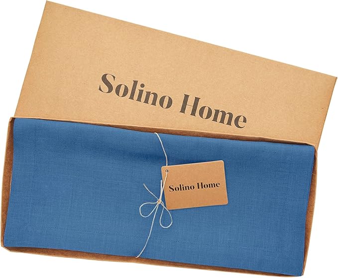 Solino Home Linen Table Runner 108 Inches Long - 100% Pure Linen Indigo Blue Dining Table Runner 14 x 108 Inch for Summer, Fall, Autumn - Fete