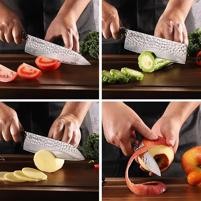 KEEMAKE Kitchen Knife Set 4pcs - Chef Knife Set with 3-layer Japanese 9CR19MOV Clad Steel Blade, Sharp Knives Set for Kitchen with Octagon Rosewood Handle Kitchen Knives