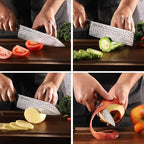 KEEMAKE Kitchen Knife Set 4pcs - Chef Knife Set with 3-layer Japanese 9CR19MOV Clad Steel Blade, Sharp Knives Set for Kitchen with Octagon Rosewood Handle Kitchen Knives