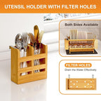 Greenual Bamboo Dish Drying Rack with Utensil Holder, 2 Tier Collapsible Dish Rack, Wooden Dish Racks for Kitchen Counter, Folding Drying Holder with Absorbent Dish Drying Mat