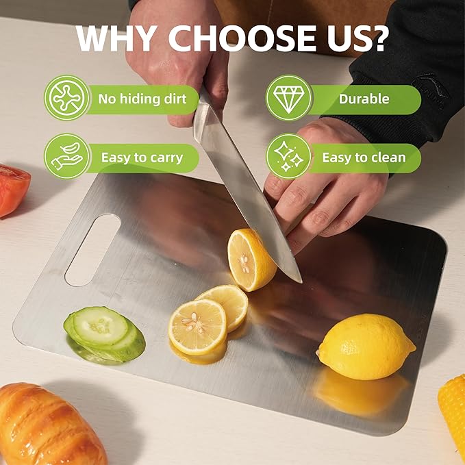 Stainless Steel Cutting Boards for Kitchen, 304 Steel Chopping Boards for Meat, Fruits & Break, Non-Slip, Dishwasher Safe, Pack of 3 (15.3"x11", 13.4"x9", 11.8"x8")