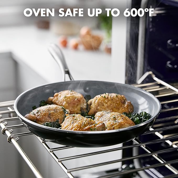 GreenPan Swift Healthy Ceramic Nonstick, 12" Frying Pan Skillet with Lid, Stainless Steel Handle, PFAS-Free, Dishwasher Safe, Oven Safe, Black