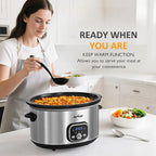 Sunvivi Slow Stew Pot - Electronic - Stainless Steel Color -8.5 QT: Multi-Cooker Food Warmer with Delay Function, Adjustable Tempature Control, Dishwasher Safe, Perfect for Families, Sliver