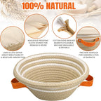 HASHMUST Banneton Bread Proofing Basket Set, 9 Inch Round & 10 Inch Oval Cotton Rope Proofing Bowls with Liners Covers & 14x19 Inch Thick Baguettes Cloth, Sourdough Dough Loaves Baking Supplies Gifts