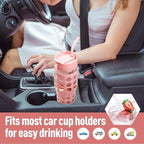 MUKOKO 32 oz Glass Tumbler with Straw,Glass Water Bottles with Time Marker,Iced Coffee Cup with 2 Lids-Handle Spout Lid&Straw Lid,Silicone Sleeve,Leakproof,1 Pack-Pink