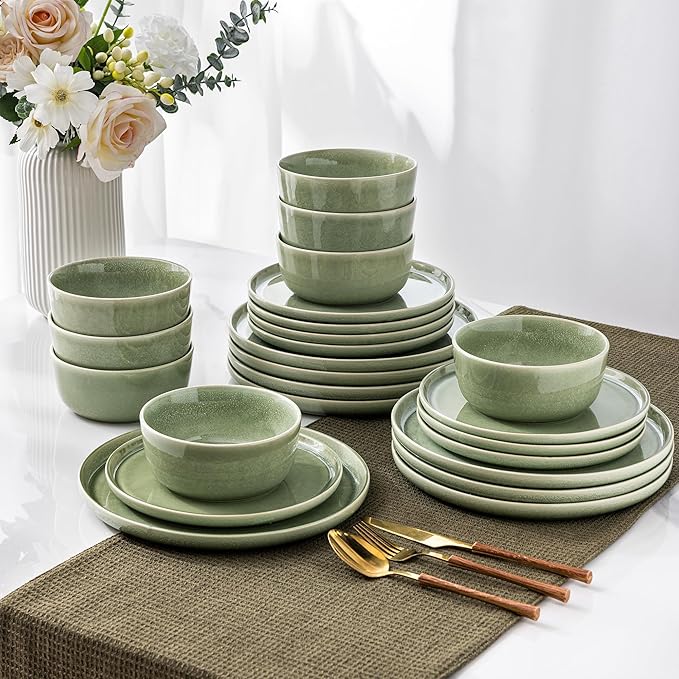 AmorArc Stoneware Dinnerware Sets for 4,Round Reactive Glaze Ceramic Plates and Bowls Set,Highly Scrath Resistant | Dishwasher & Microwave Safe Dishes Set,Service for 4 (12pc)
